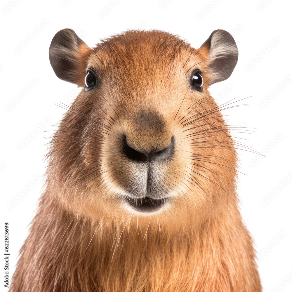 Capybara face isolated. Illustration AI Generative.