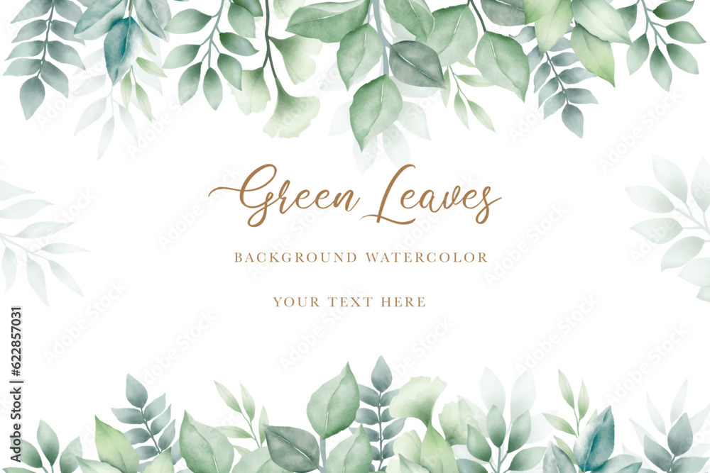 watercolor green leaves background 