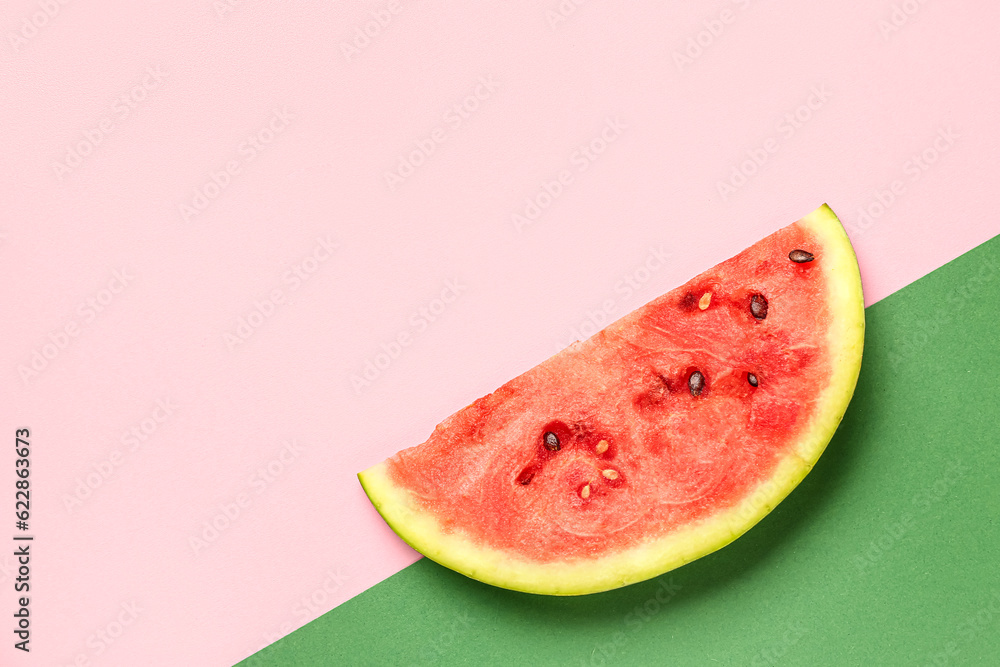 Piece of fresh watermelon on colorful background