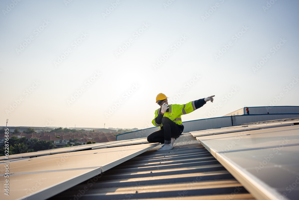 Professional engineer work to maintenance of photovoltaic panel system. 