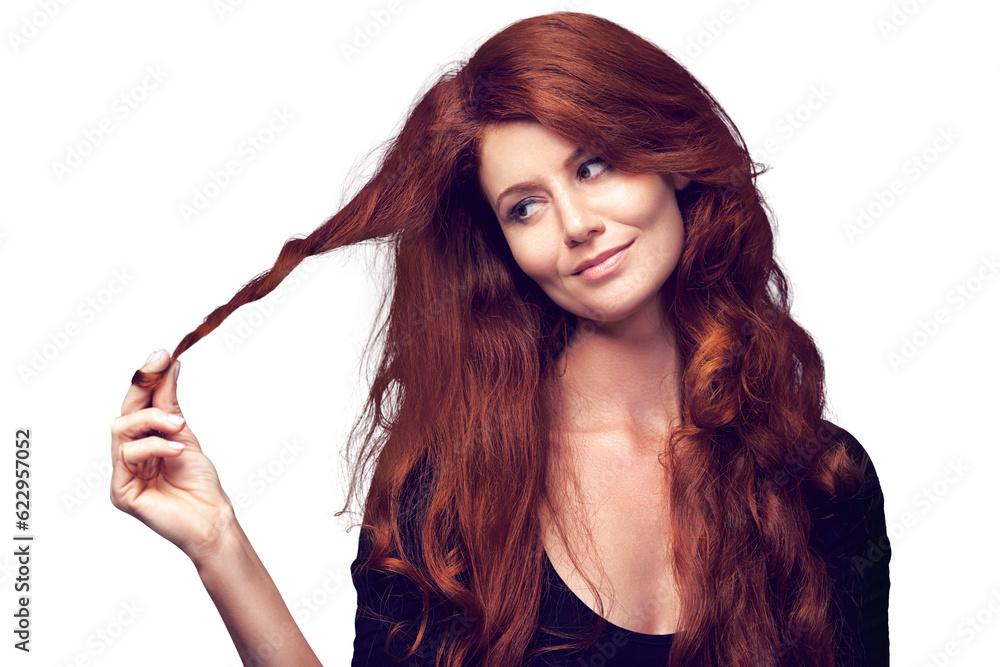 Natural, ginger or woman with red long hair, healthy care or soft glow, growth or clean salon haircu