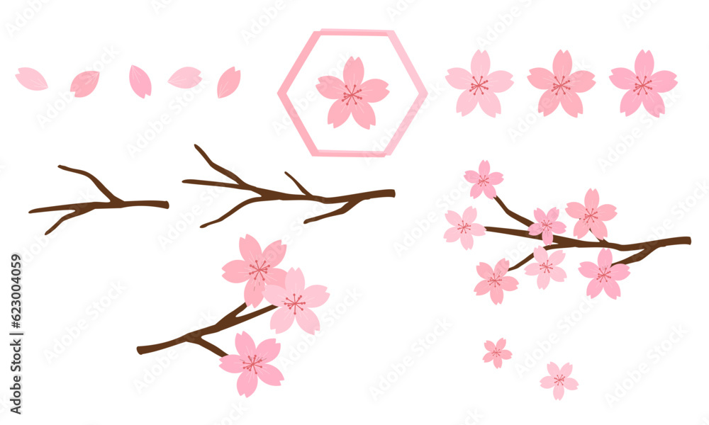 Set of cherry blossom Sakura flower icon sign isolated on white background vector.