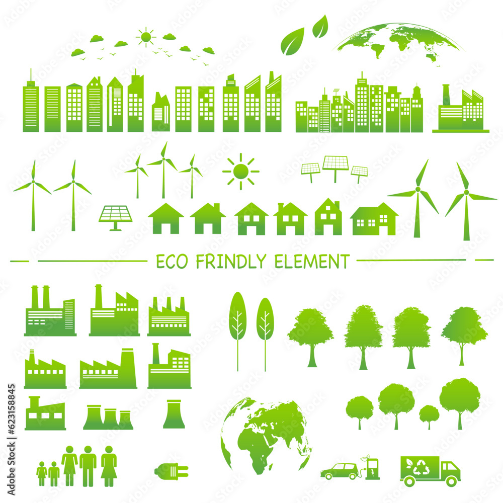 Ecology friendly green icons and elements, Vector illustration