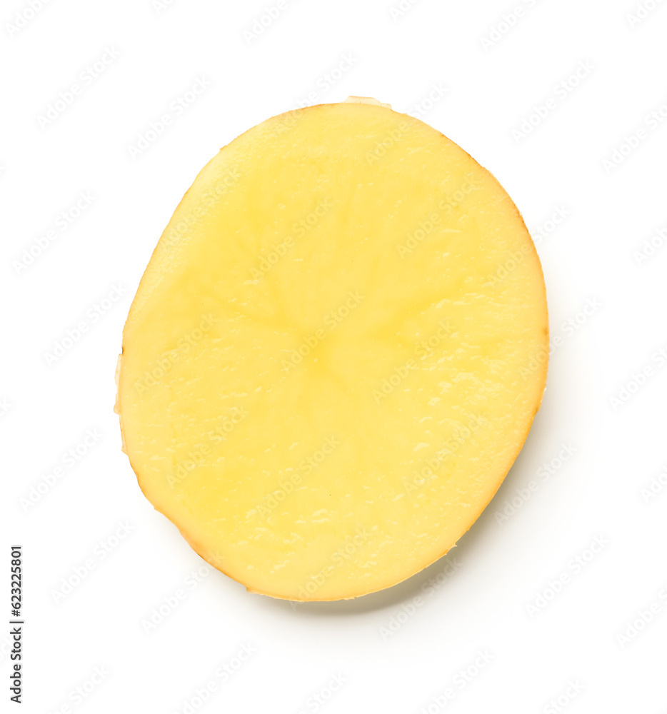 Slice of raw potato isolated on white background