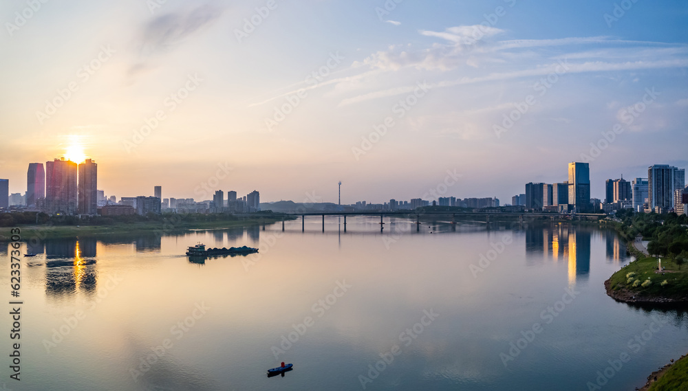 Sunset and evening scenery of Xiangjiang River