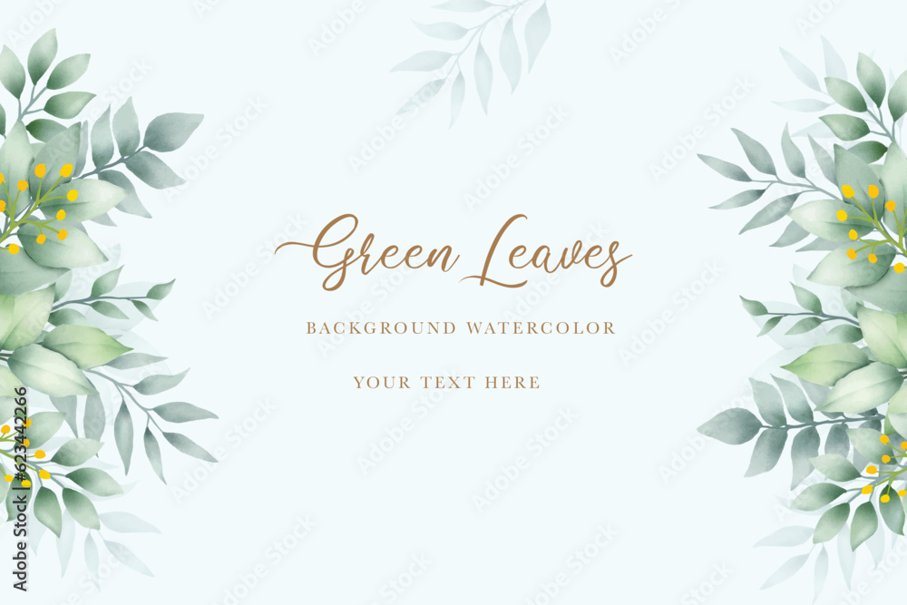 Hand draw watercolor green leaves background 