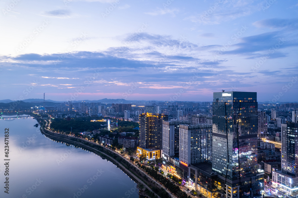 Night view of Zhuzhou Central Square, Hunan Province, China