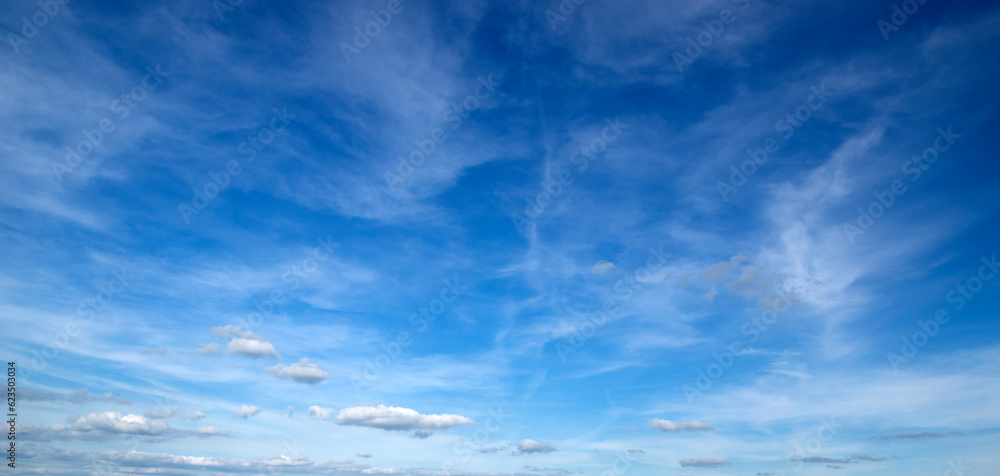 White fluffy clouds in the sky.