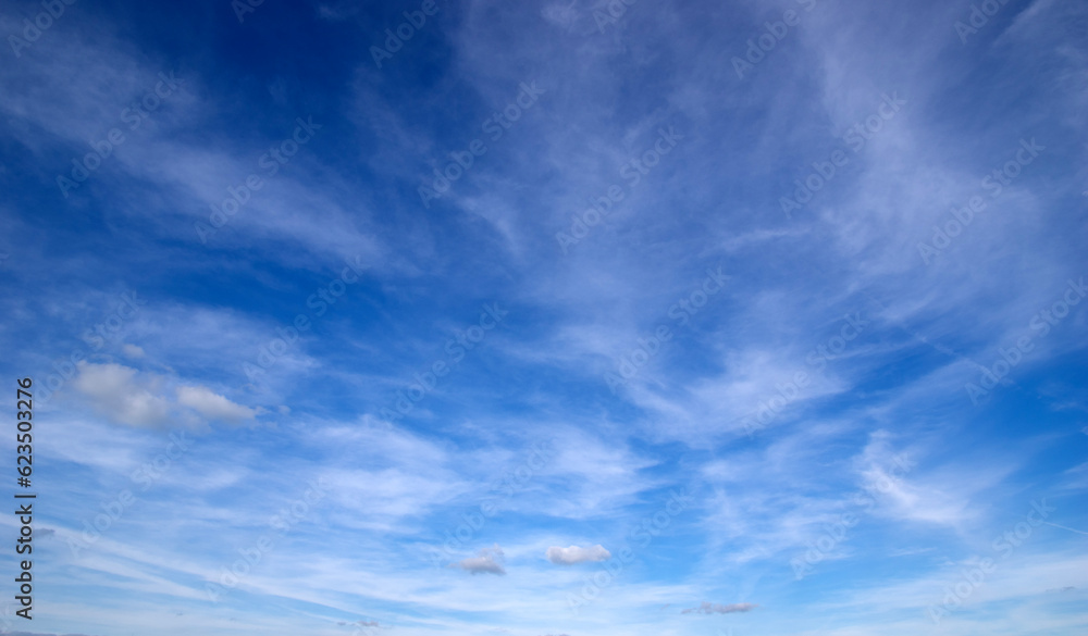 White fluffy clouds in the sky.