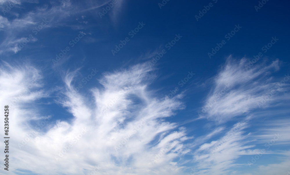 White fluffy clouds in the sky.