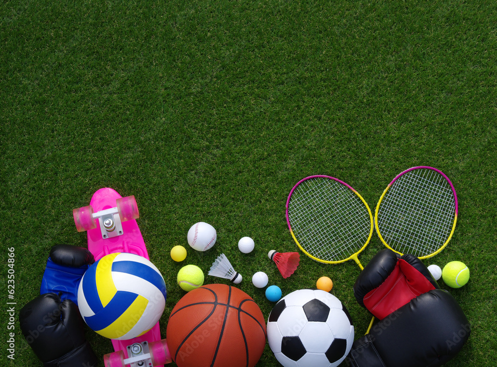 sport equipment on green grass