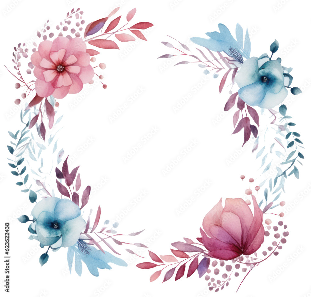 Watercolor floral frame. Illustration AI Generative.