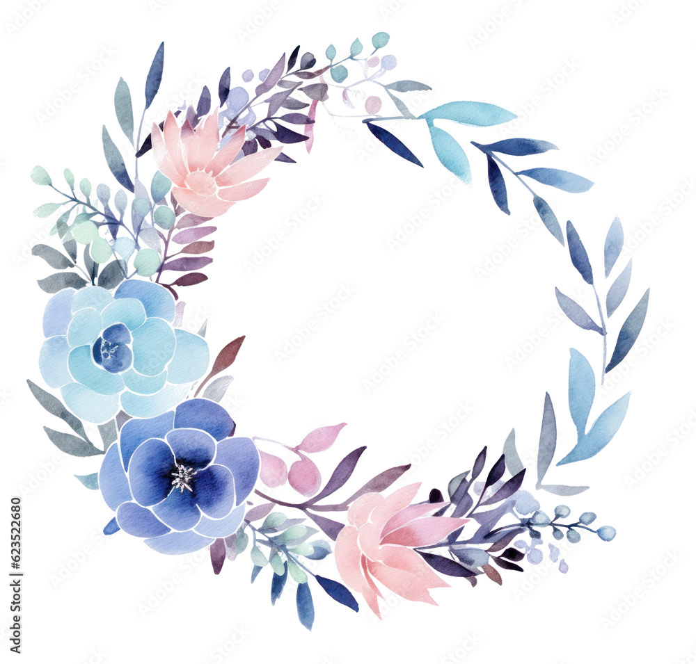 Watercolor floral frame. Illustration AI Generative.