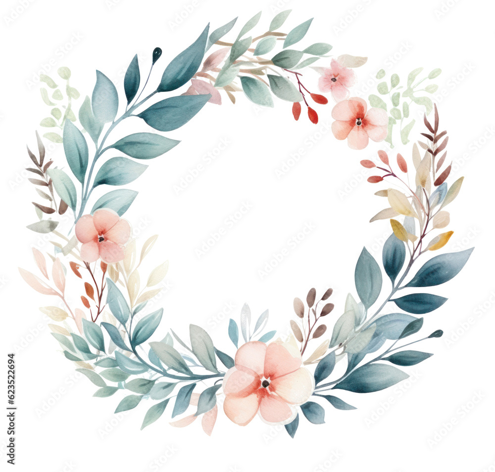 Watercolor floral frame. Illustration Generative AI.