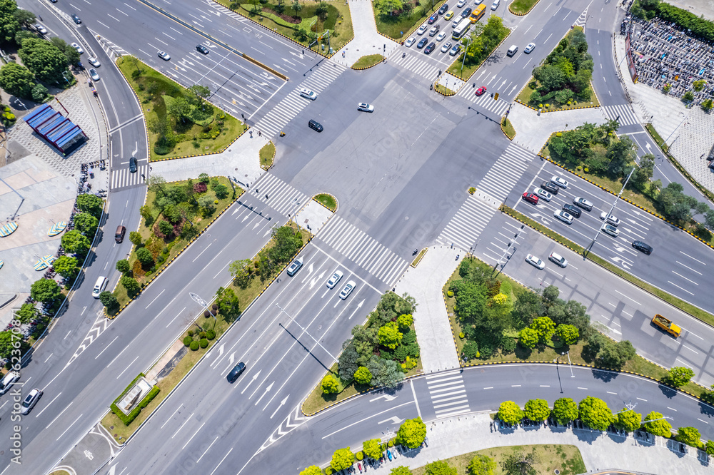 Background of traffic flow at intersection of Zengcheng Square, Guangzhou, China