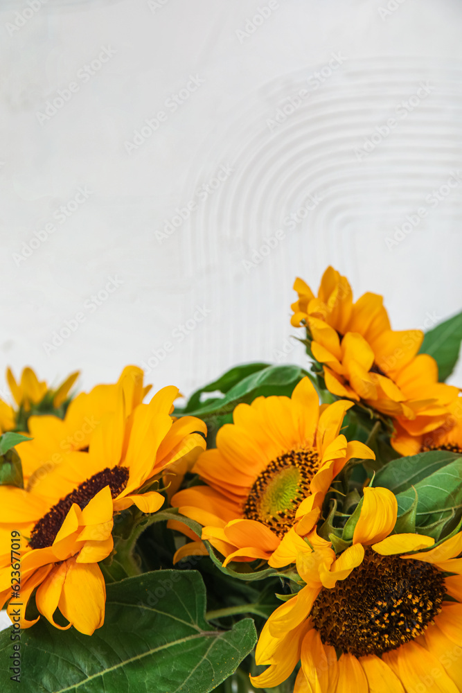 Bouquet of beautiful sunflowers, closeup