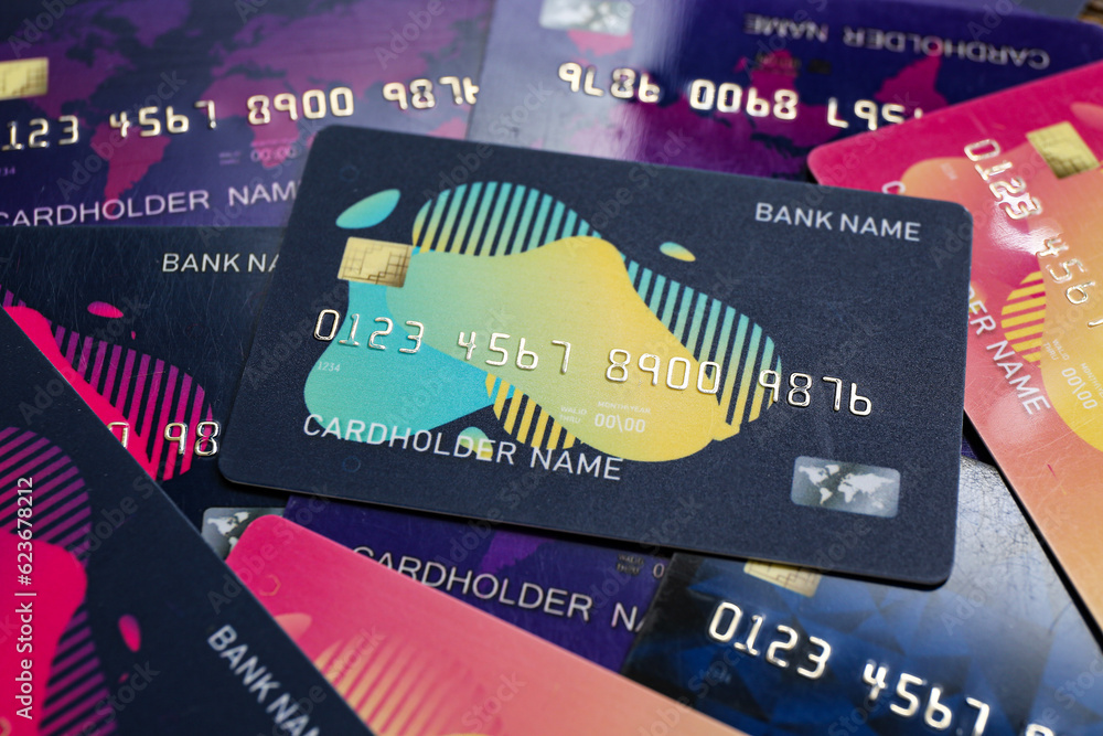 Texture of many credit cards as background