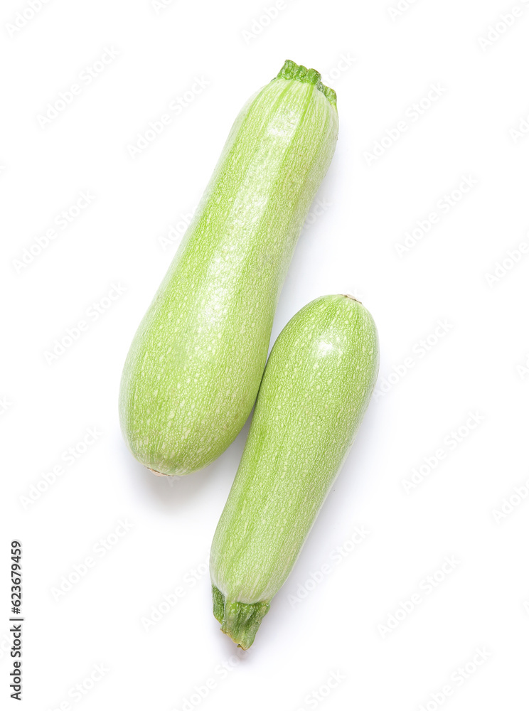 Fresh green zucchini on white background