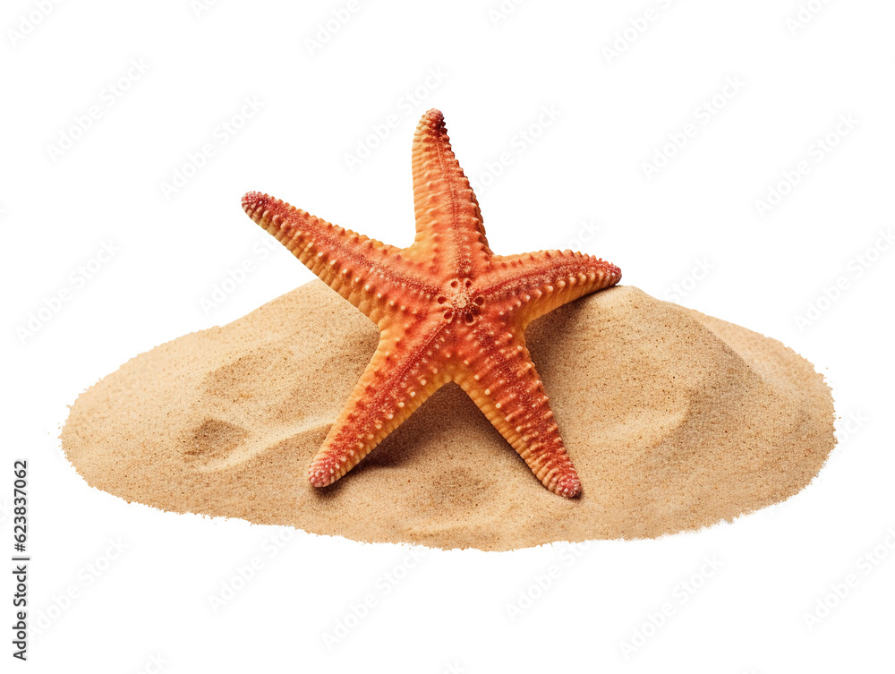 Starfish on sand isolated on transparent or white background, png