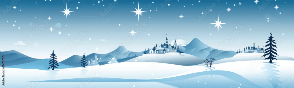 snowy landscape with ice castle vector simple 3d isolated illustration