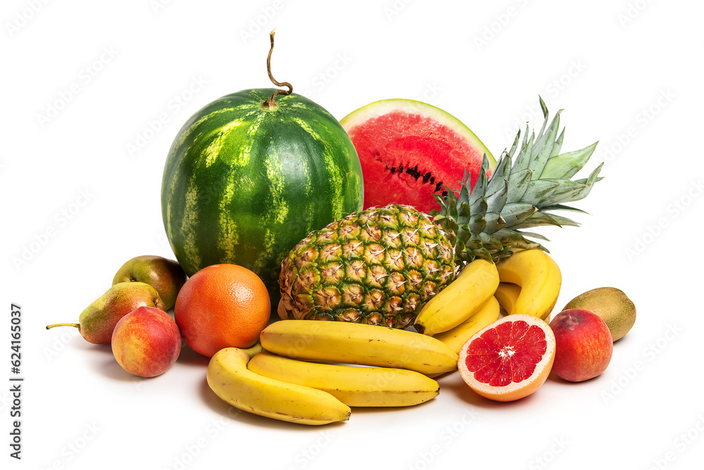 Ripe tropical fruits on a white background. isolate