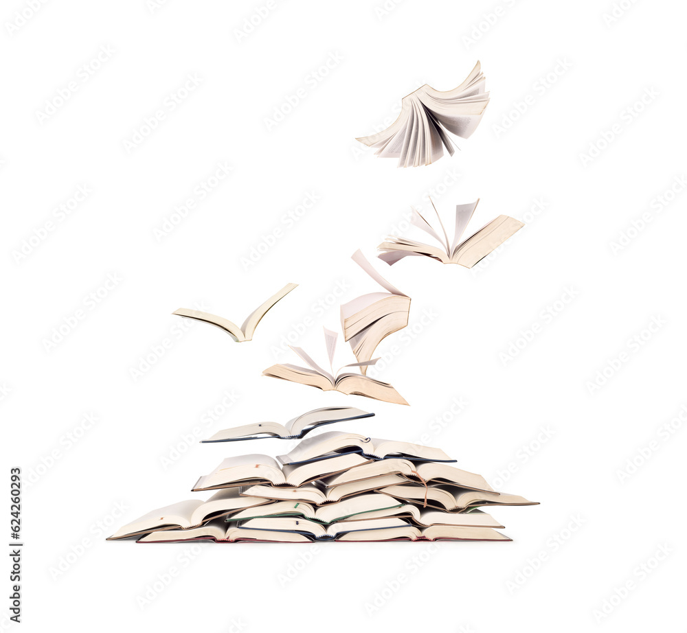 books in flight on white background 5