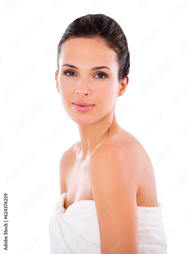 Woman in portrait, beauty and skin with dermatology and cosmetics and natural skincare isolated on t