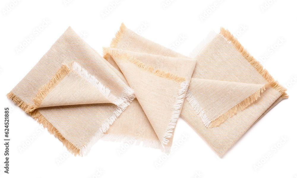 Set of clean napkins on white background