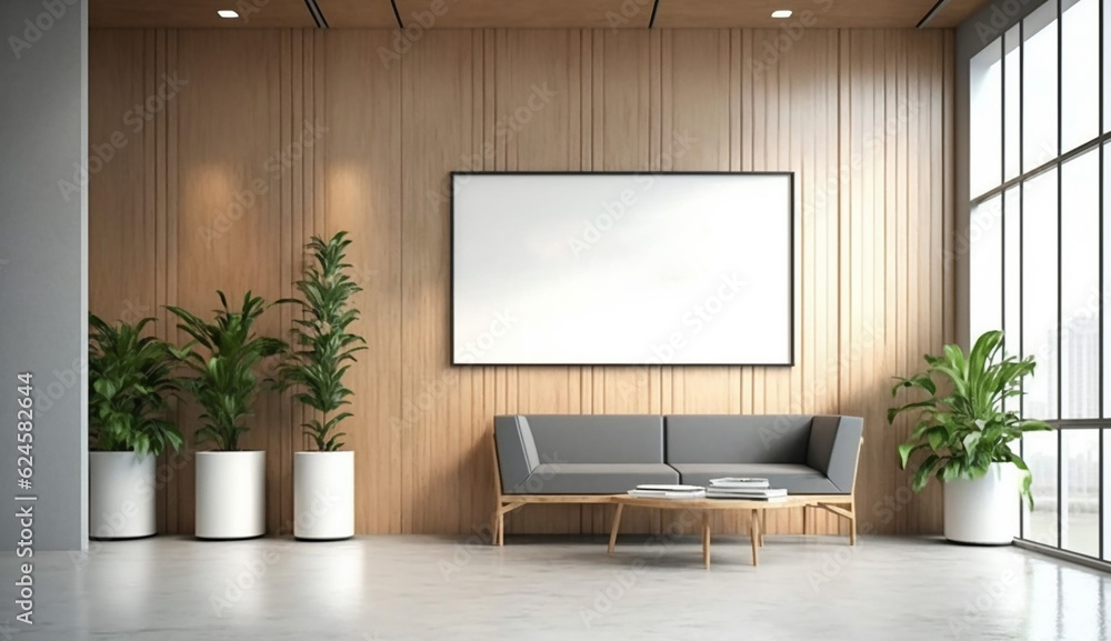 3d realistic empty wall mockup in modern office Lobby. Generative AI.