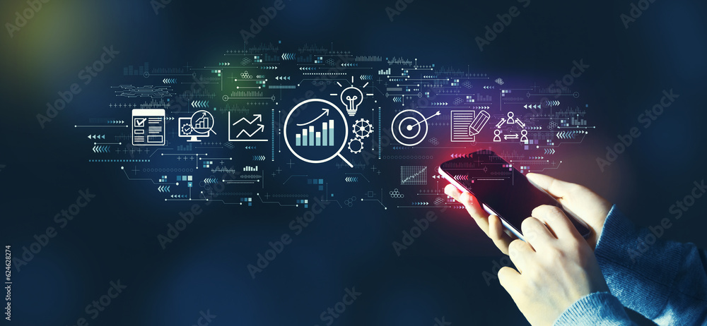 Data Analysis concept with person using a smartphone