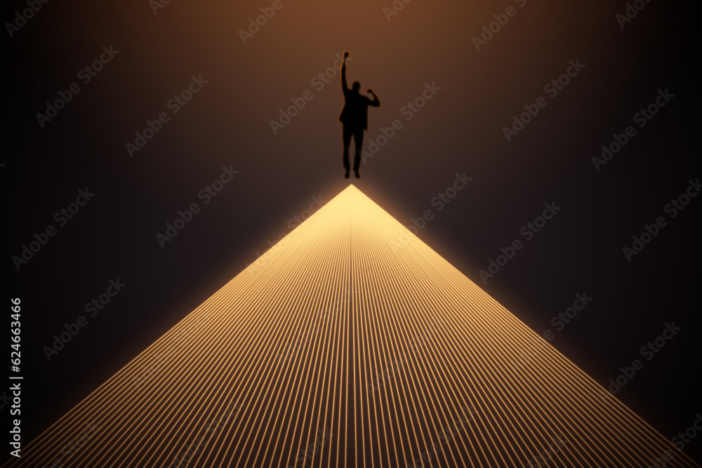 Conceptual image of businessman silhouette on lines background. Success, metaverse and direction con