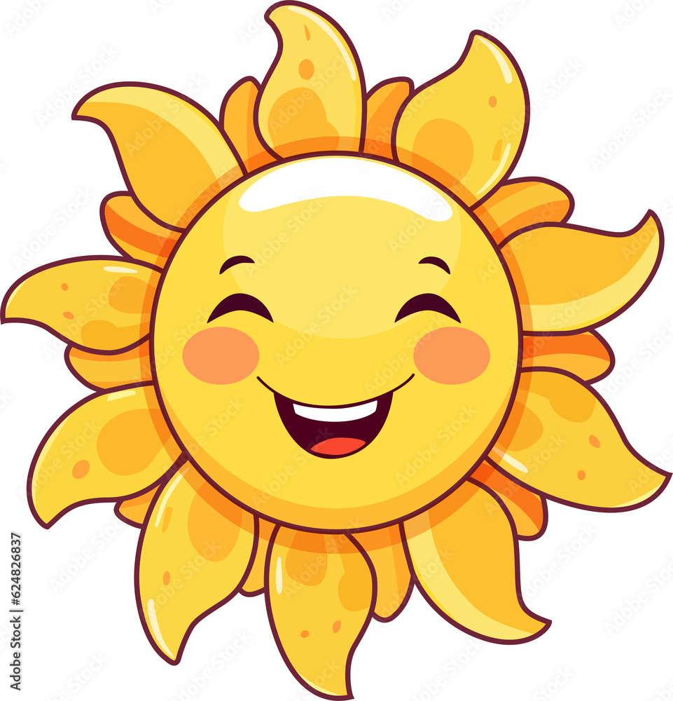 Cute Childish Sun Icon. Vector Illustration