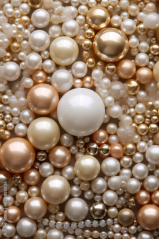 A close up of a white powder with various sized white pearls