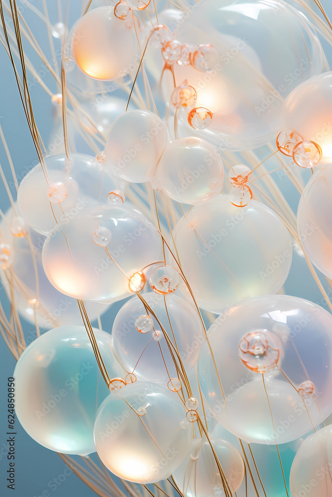 A close up of a white powder with various sized white pearls