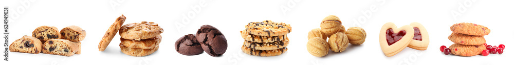 Group of sweet cookies on white background