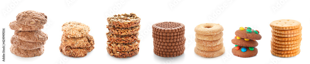 Set of sweet cookies on white background