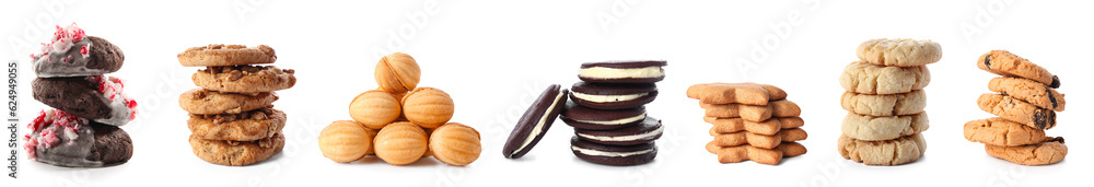 Collection of sweet cookies on white background