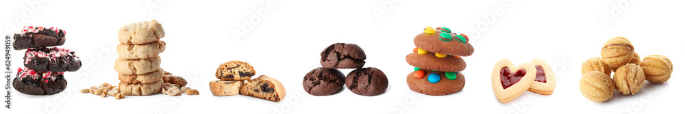 Set of sweet cookies on white background