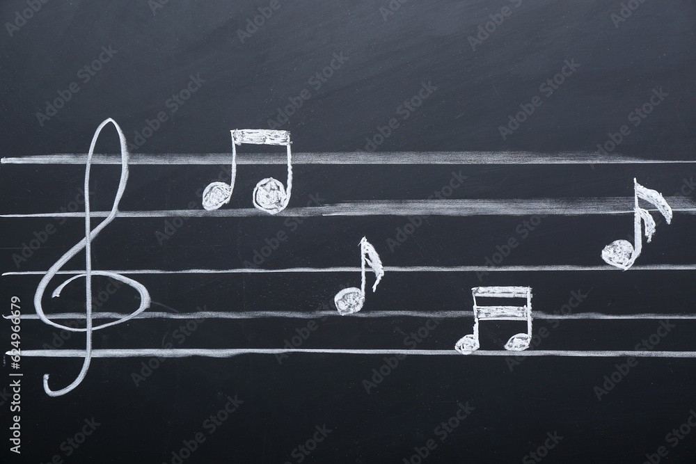 Different music notes on black background