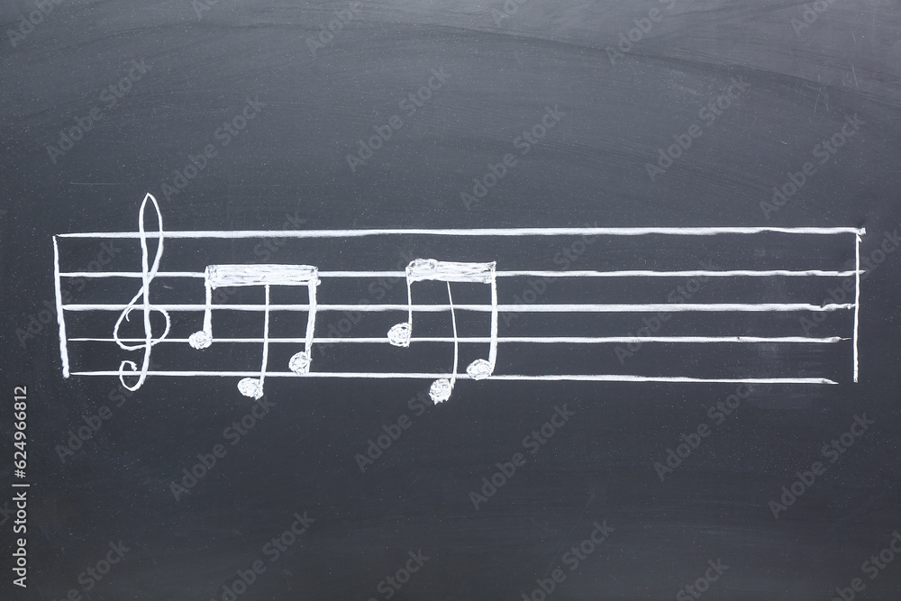 Different music notes on black background