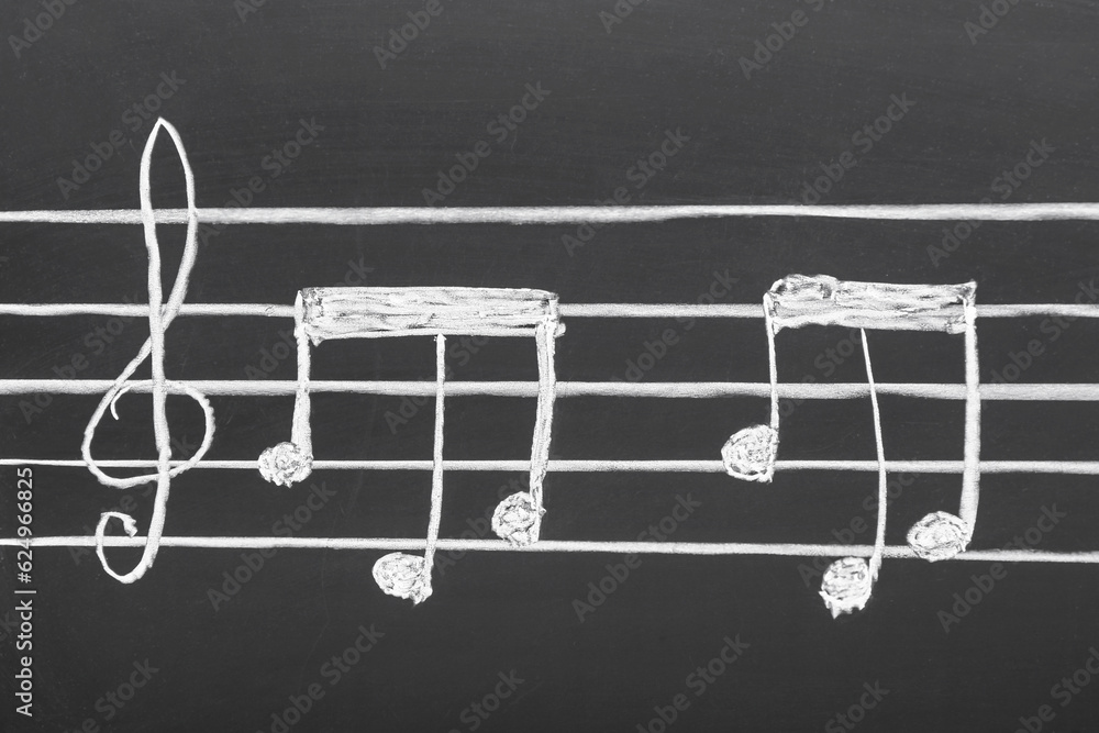 Different music notes on black background