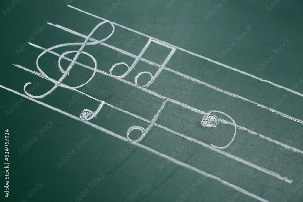 Different music notes on green background