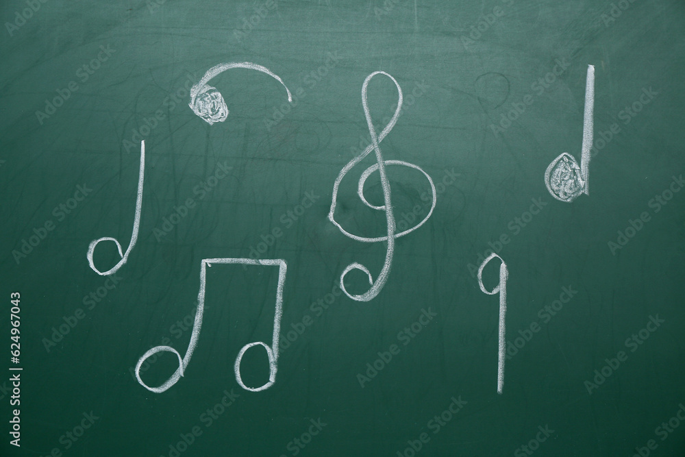 Different music notes on green background