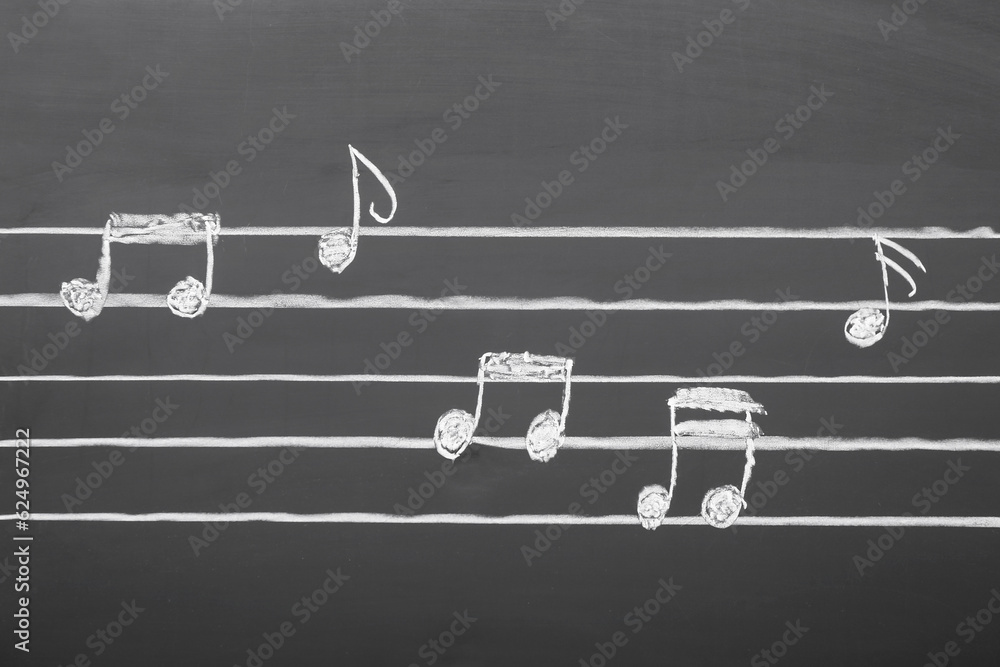 Different music notes on black background