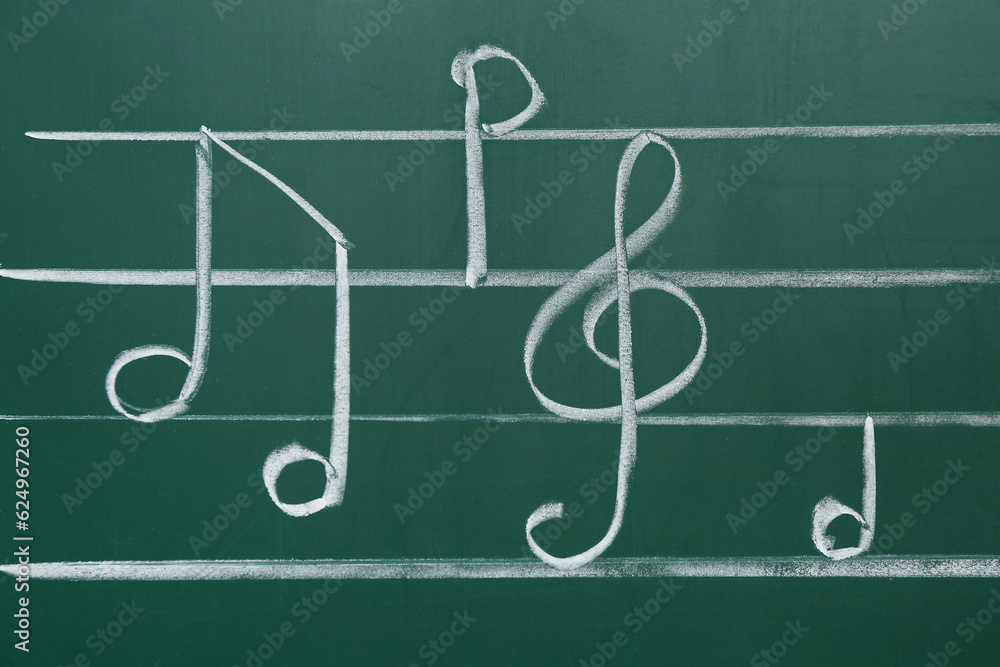 Different music notes on green background