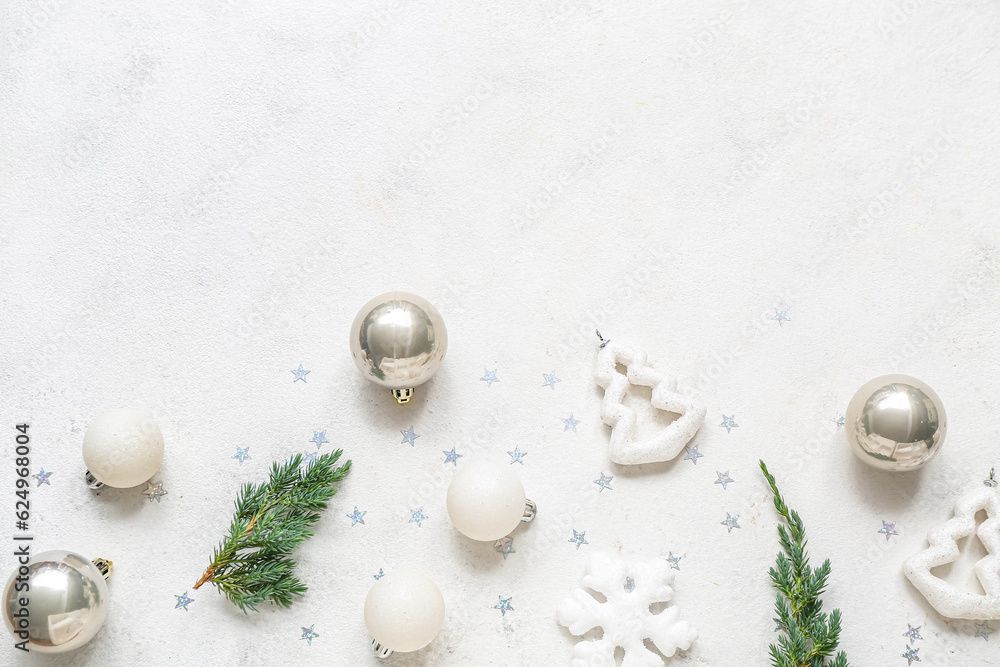 Different Christmas decorations on white background