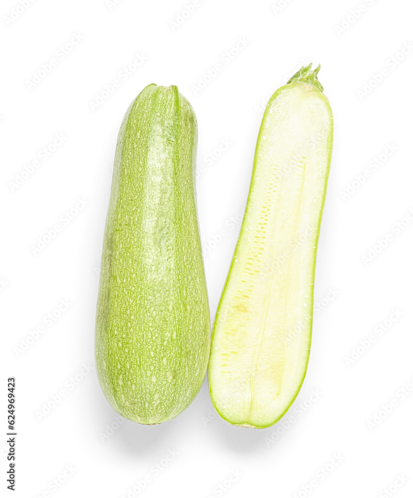 Fresh green zucchini on white background