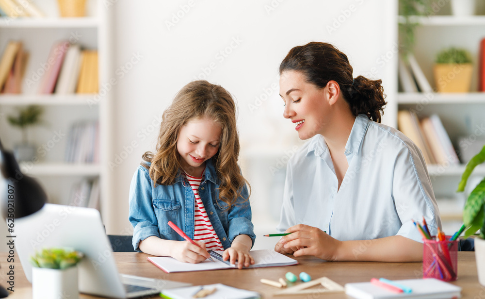 Girl doing homework or online education.