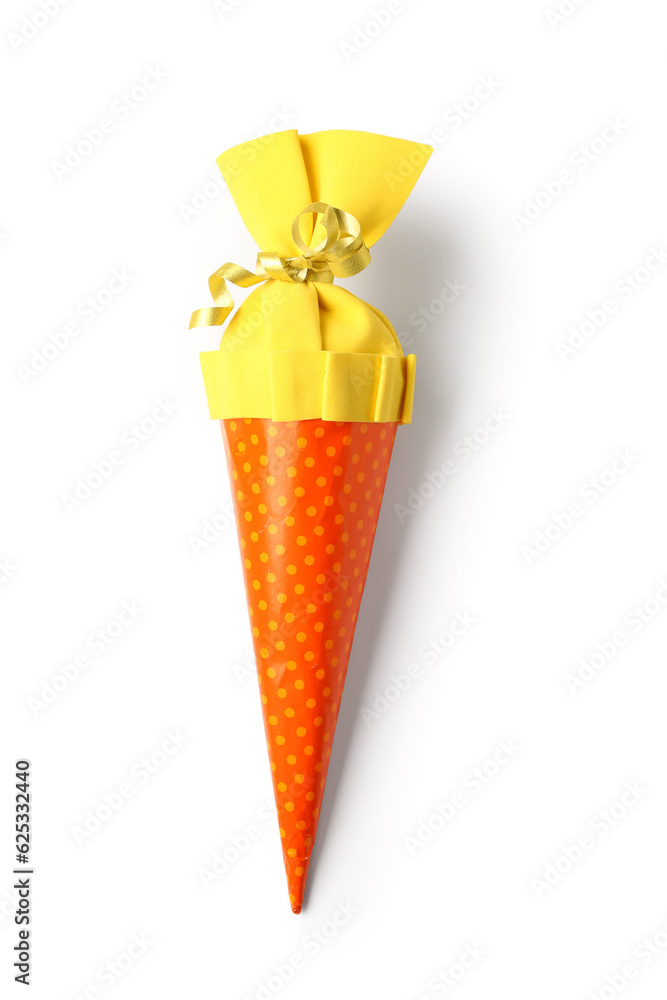 Yellow school cone on white background