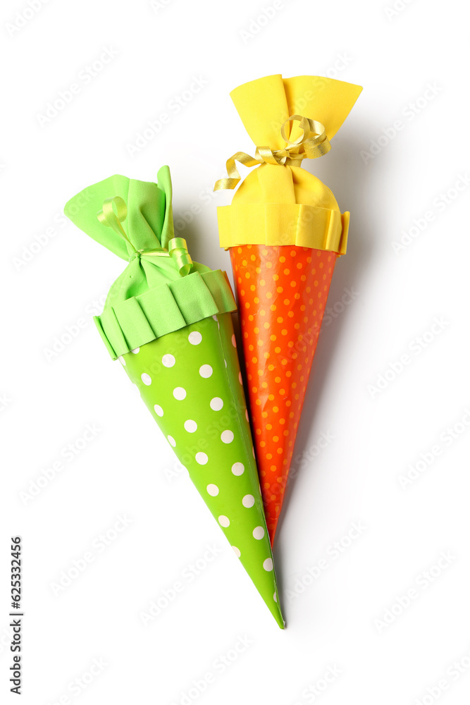 Colorful school cones on white background